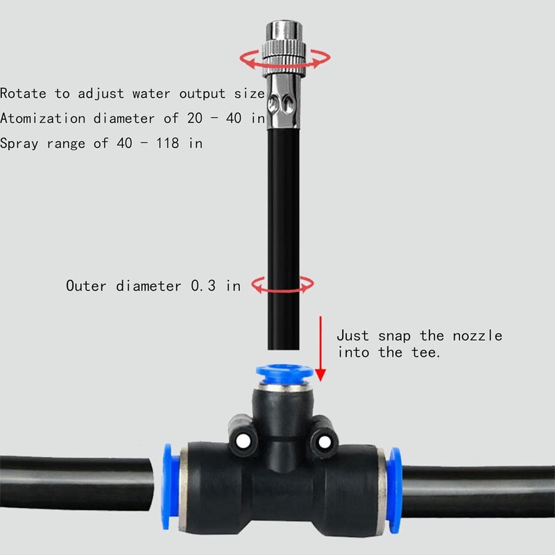 Wexecon 8mm Tee Sprinklers for Yard 10-Pack with Adjustable Micro Mist and Irrigation Cooling for Garden Irrigation, Machine Tool Cooling and More (4") - Image 4